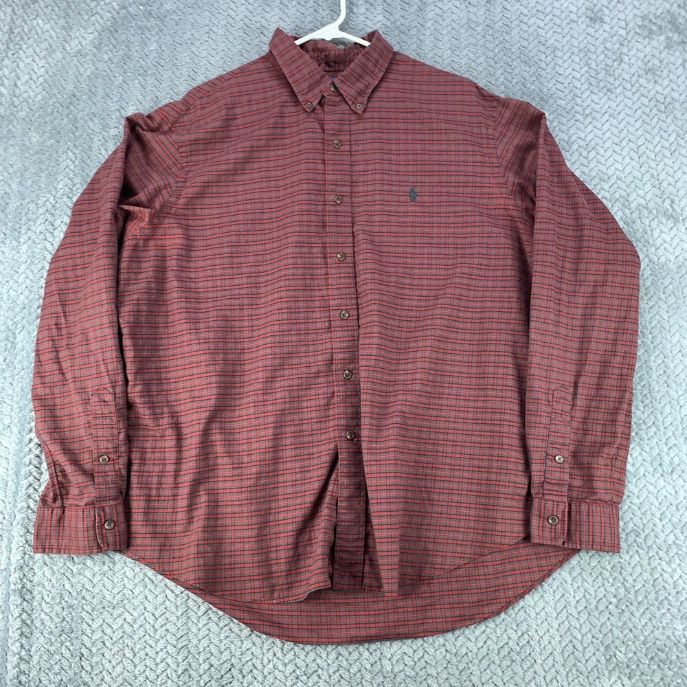 Ralph Lauren Shirt Men's XXL 2XL Red Custom Fit‎ Windowpane Check Pony Vintage